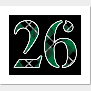 26 Sports Jersey Number Green Black Flannel Posters and Art